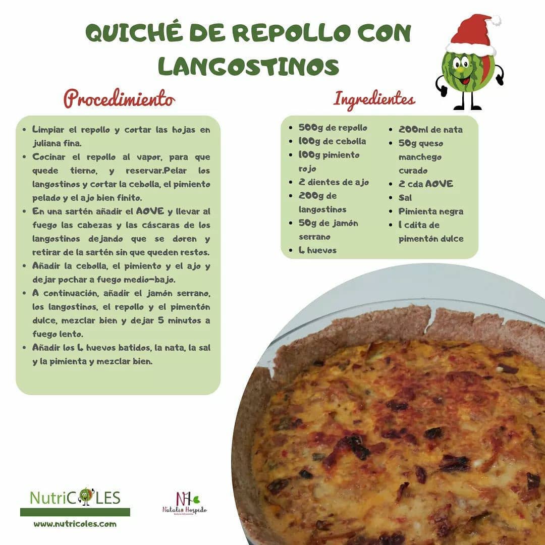 Quiché de repollo con langostinos