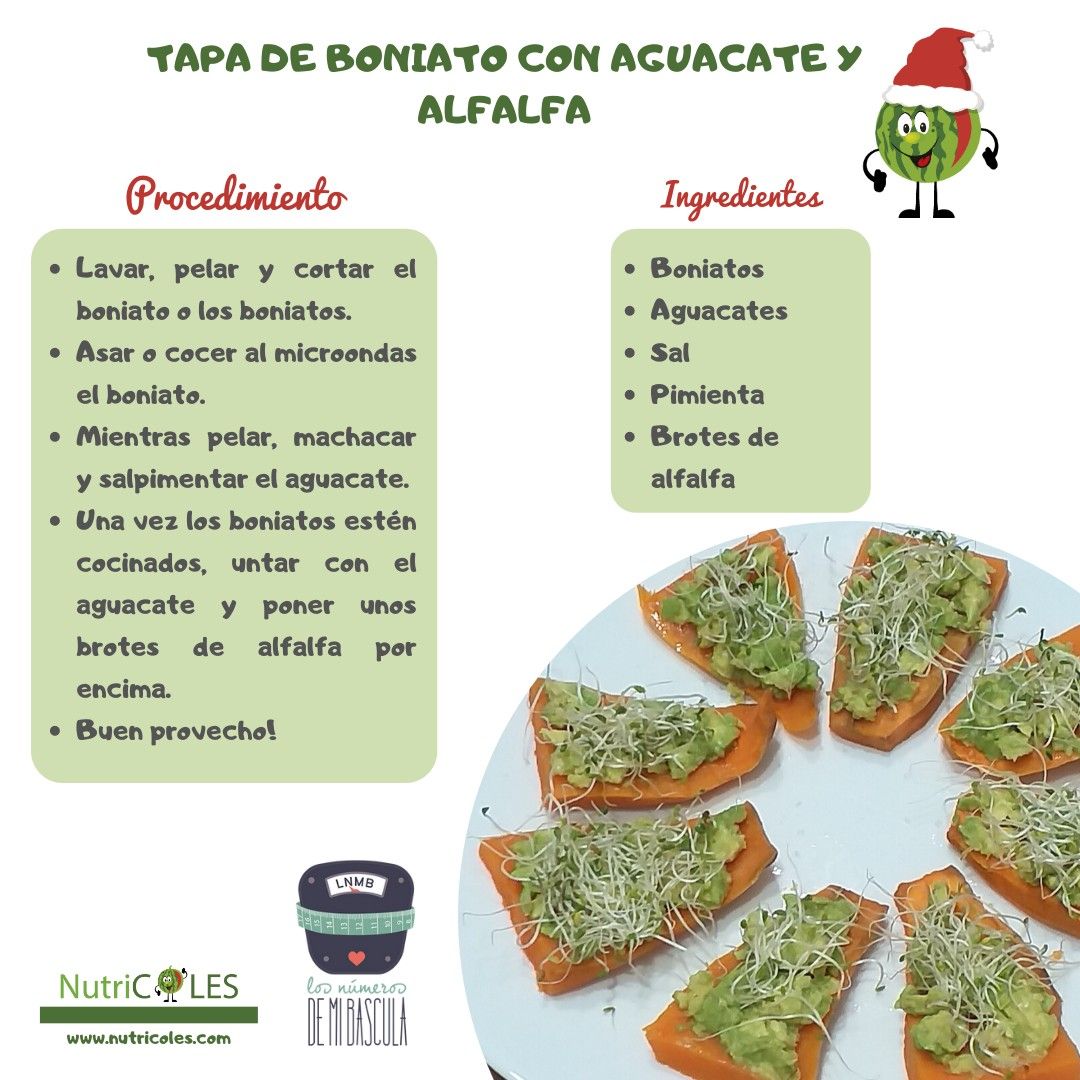 Tapa de boniato con aguacate y alfalfa