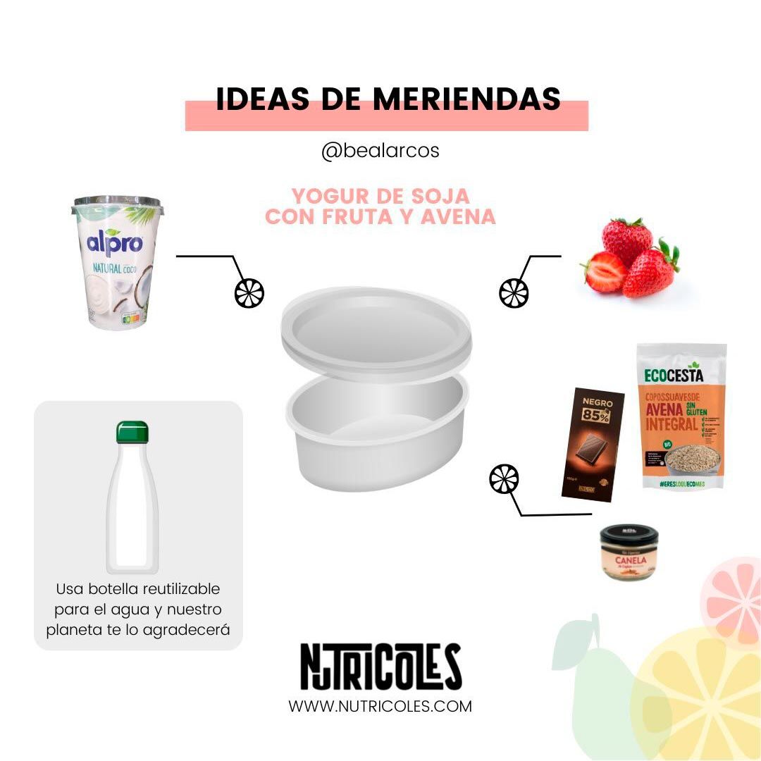 idea de merienda: Yogur de soja con fruta y avena